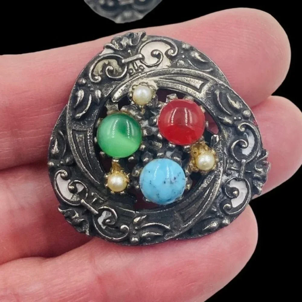 Signed ART ( Art-Mode) Heraldic Style Jeweled Earrings